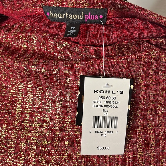 Heartsoul Plus size 2X red and gold shimmer 3/4 sleeve dress - Picture 12 of 12